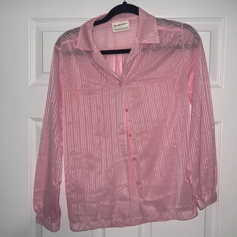 Pink Sheer Striped Button Down